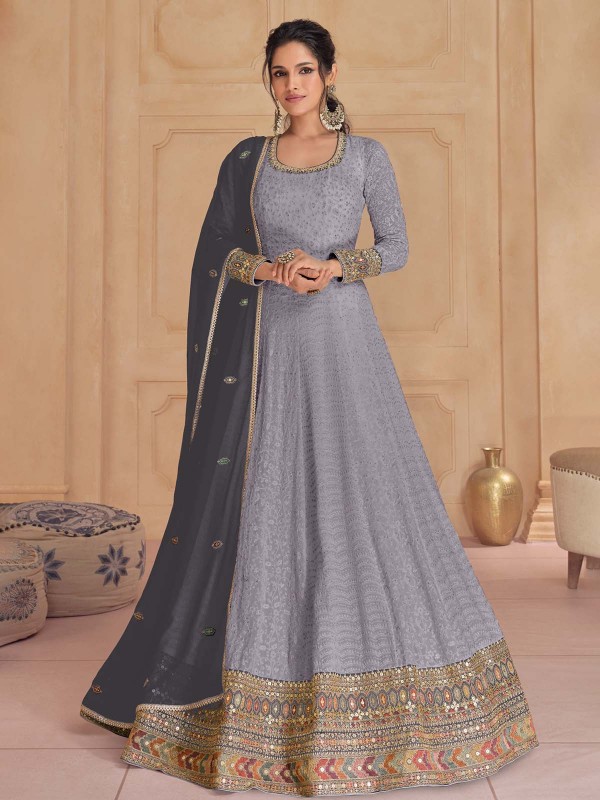 Lavender Faux Georgette Designer Anarkali Suit